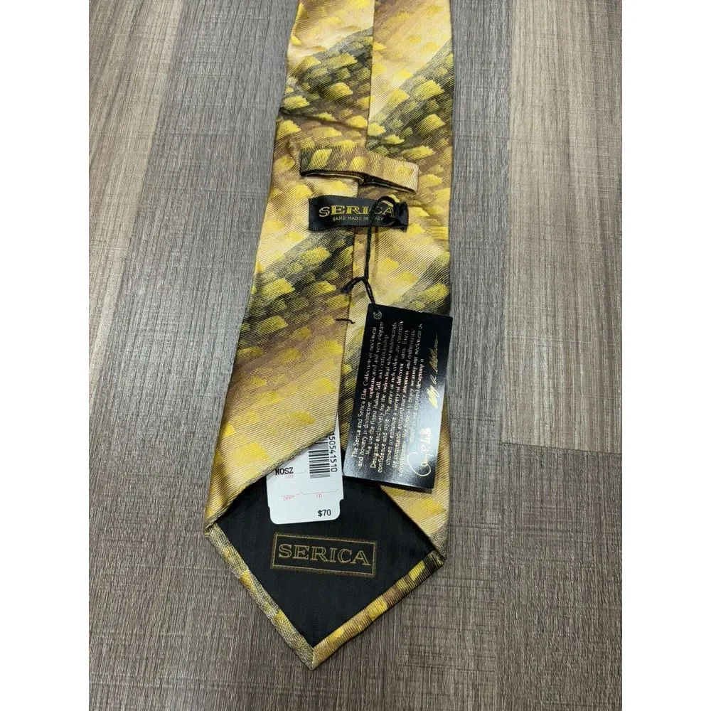 SERICA Men's Tie Golden‎ Abstract  Luxury Silk Necktie NWT